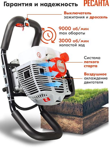 Мотобур Ресанта МБ-52 бытовой 2000Вт 2.7л.с. 52см3 9000об/мин (70/13/30) фото 4
