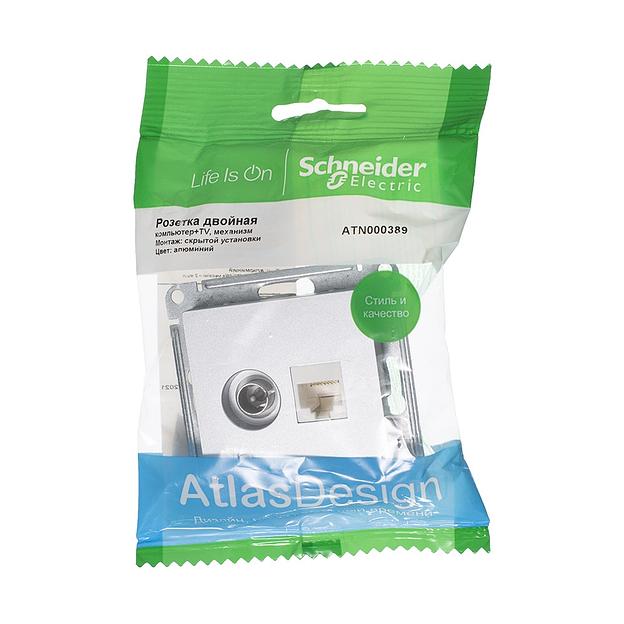Systeme electric ATN000389 ATLASDESIGN РОЗЕТКА двойная комп+ТВ, RJ45+TV, кат.5E, механизм, АЛЮМИНИЙ фото 2