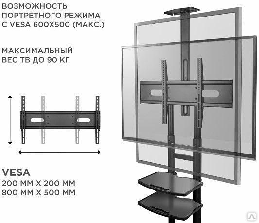Стойка мобильная вертикальная для 55-75 дюймов белая/чёрная фото 4
