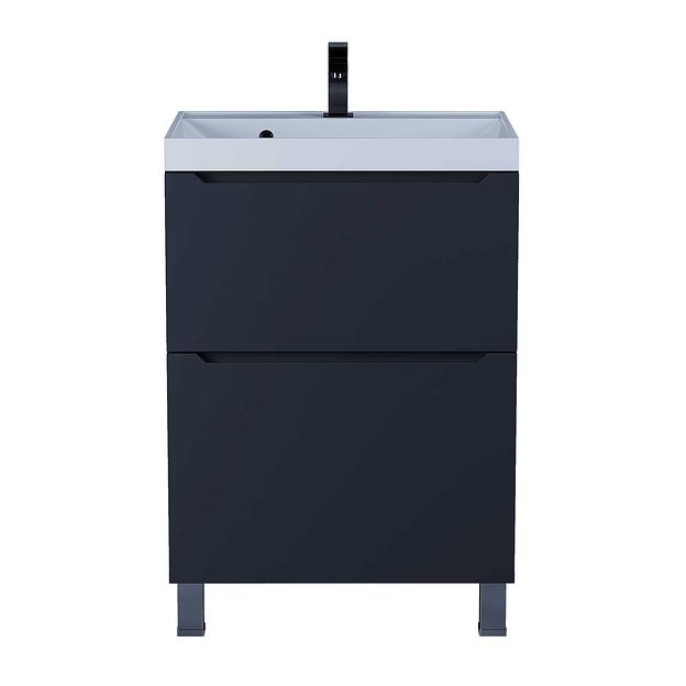 Тумба под раковину для ванной Uperwood Tanos, 60 см, напольная, черная матовая, 2 ящика фото 4