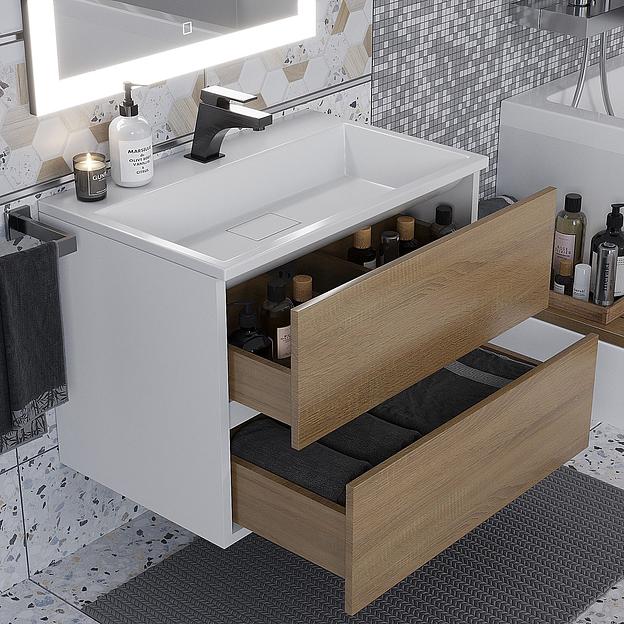Тумба под раковину для ванной Uperwood Barsa 70 см, подвесная, белая/дуб сонома фото 5