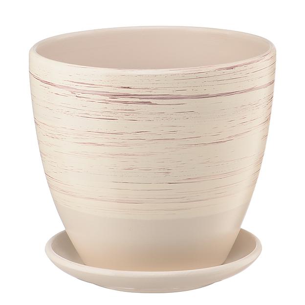 Керамический горшок с подставкой Волна, 1,4л., Д145 Ш145 В130, бежевый фото 1
