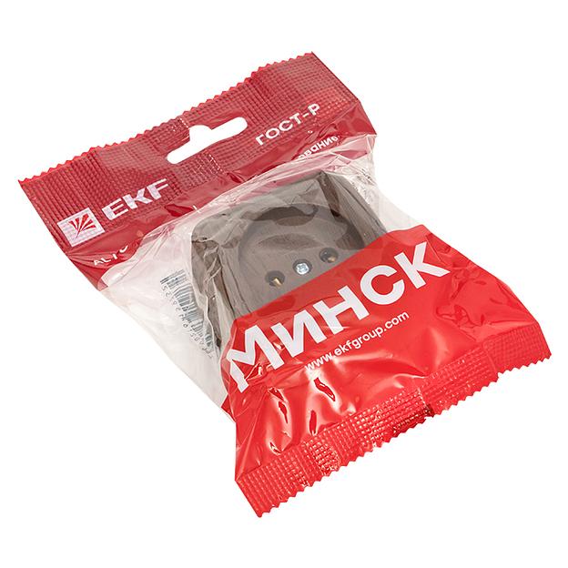 EKF EGR10-022-40 Розетка 1-местная ОП Минск 10А без заземления тёмное дерево EKF фото 2