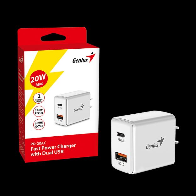 Адаптер Genius PD-20AC white (USB-C, USB-A, 20Вт, одновременная зарядка двух устройств) (32590005400) фото 2