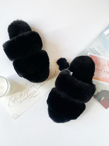 Женские меховые тапочки с параллельными шлейками фото 5