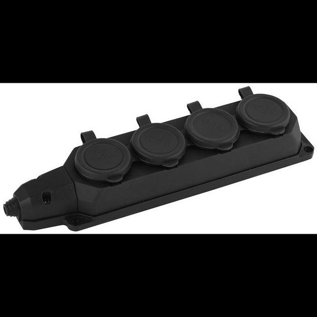 Колодка удлинителя 4-м с заземл. 16А IP44 K-4e-B-IP44 каучук черн. Эра Б0044546 фото 1