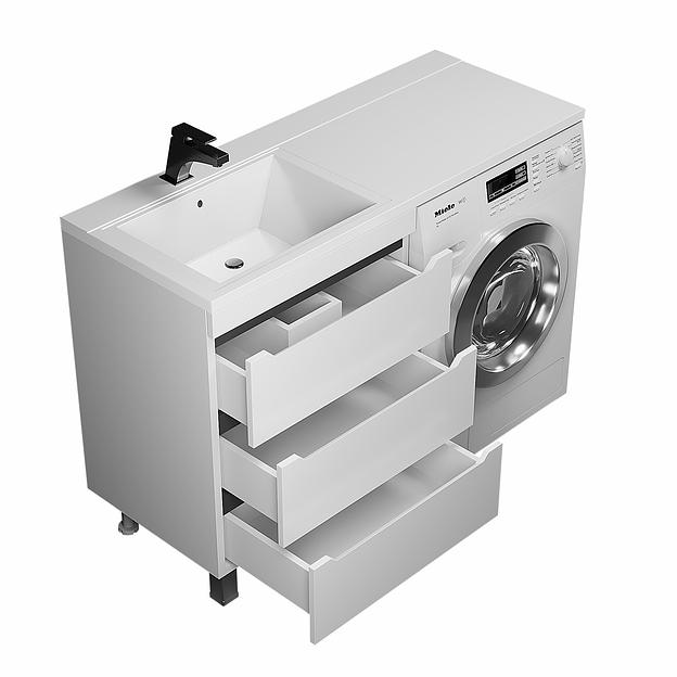 Тумба под стиральную машину Uperwood Tanos 60 см, напольная, белая/графит, 3 ящика фото 6