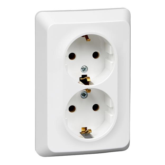 Systeme electric PC16-107B ЭТЮД С/У двойная РОЗЕТКА с заземлением без шторок 16А 250B, БЕЛЫЙ, Россия фото 1