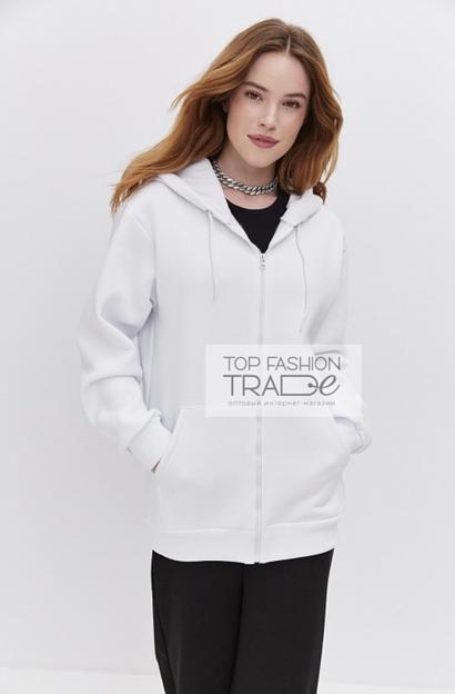 Худи зиппер женское трехнитка с начёсом на молнии белый ZIP01-4 фото 1