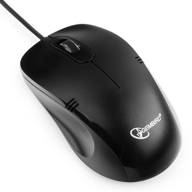 Мышь Gembird MOP-100, USB, черный, 2 кнопки+колесо кнопка, 1000 DPI, кабель 1.45м, (206844) фото 2