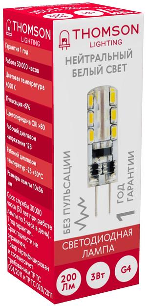 Лампа светодиодная Thomson TH-B4203 3Вт цок.:G4 капсул. 12B 4000K св.свеч.бел.нейт. (упак.:1шт) фото 1