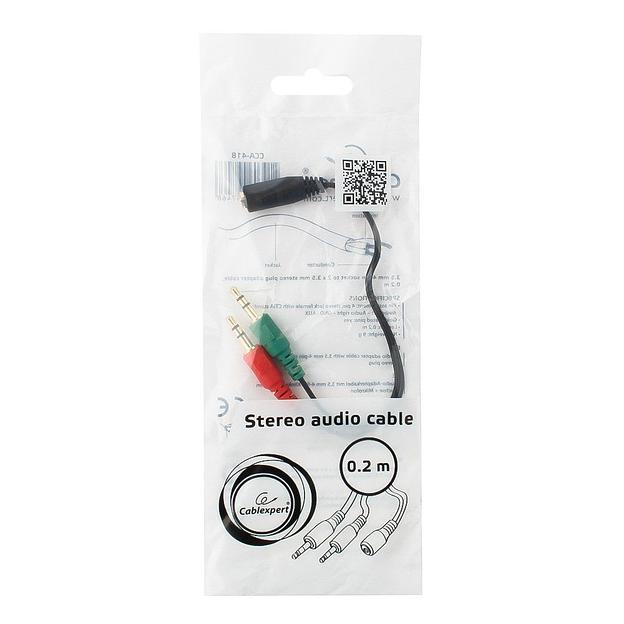 Кабель Cablexpert CCA-418 Cablexpert, джек3.5 нушники + 3.5 микрофон-> джек3.5 4pin, длина 20см {1000} (097468) фото 2