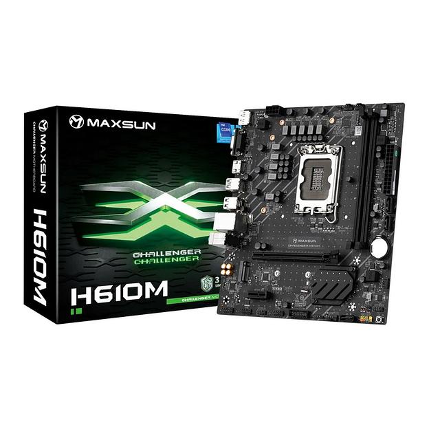 Материнская плата Maxsun Challenger H610M 1700, H610, 2xDDR4, 1xPCIEx16,1xPCIEx1,1xM.2, Front2xUSB3,2xUSB2, Rear4xUSB2,2xUSB3, 3xSATA3, 1GLan, VGA+HDMI+DP, mATX, RTL фото 1