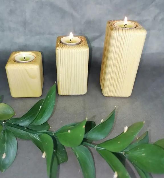 Подсвечники деревянные светлые 3 шт ОПТ фото 4