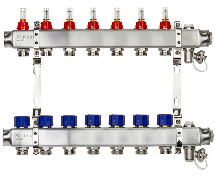 Коллекторная группа SSM-7RF set 7 контуров 1'X3/4' с расходомерами и кронштейнами фото 1