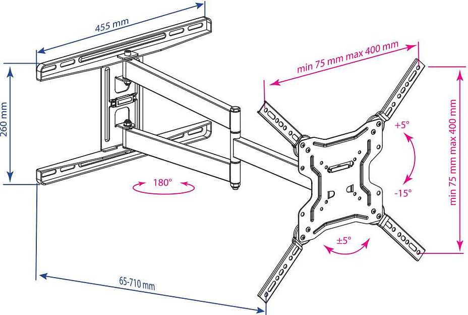 Кронштейн для телевизора Kromax DIX-19 черный 22"-65" макс.45кг настенный поворотно-выдвижной и наклонный фото 4