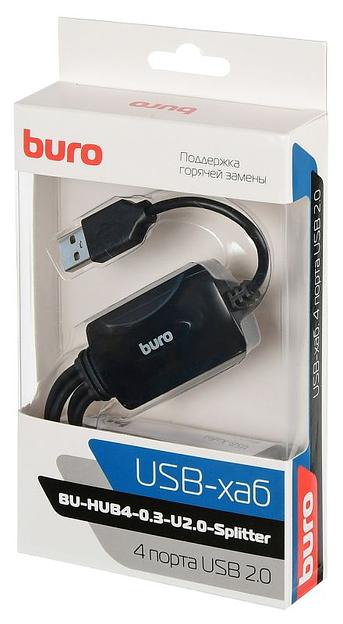 Разветвитель USB 2.0 Buro BU-HUB4-0.3-U2.0-Splitter 4порт. черный фото 6