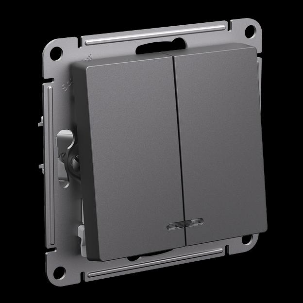 ATLASDESIGN 2-клавишный ВЫКЛЮЧАТЕЛЬ с подсветкой, сх.5а, 10АХ, механизм, БАЗАЛЬТ фото 2