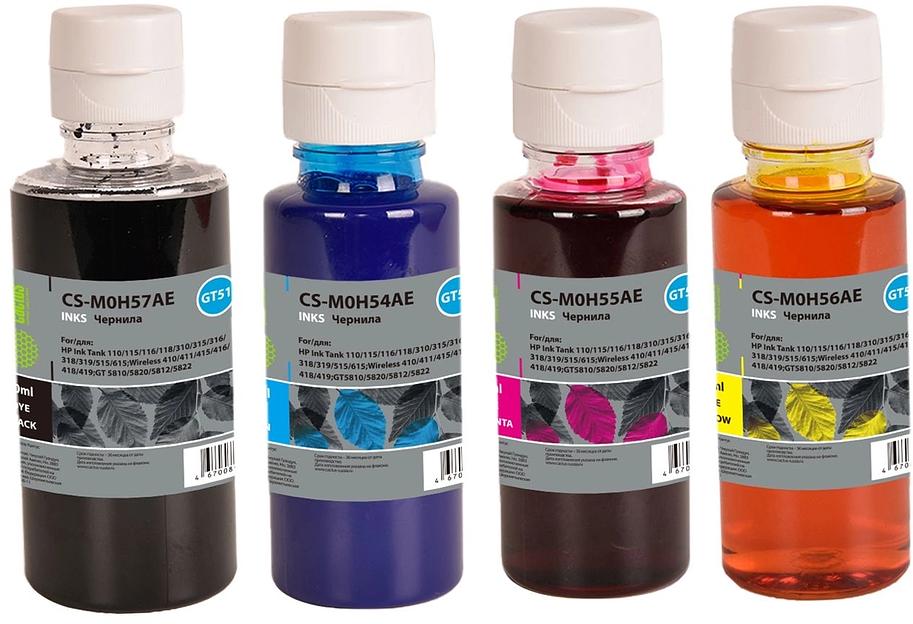 Чернила Cactus CS-GT51/GT52set GT51/GT52 голубой/пурпурный/желтый/черный набор 3x70мл для HP Ink Tank 110/115/116/118/310/315/316/318/319/515/615;Wireless 410/411/415/416/418/419;GT 5810/5820/5812/5822 фото 2