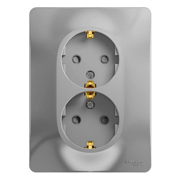 Розетка 2-м СП Glossa 16А IP20 с заземл. защ. шторки в сборе алюм. SE GSL000326 фото 1