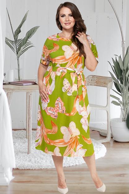 Платье штапель  6030/07/Салатовый, розовый  фото 1