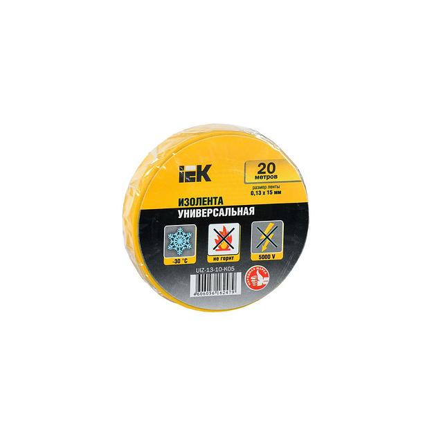 Изолента IEK ширина 15мм, 20м, желтый [uiz-13-10-k05] фото 1