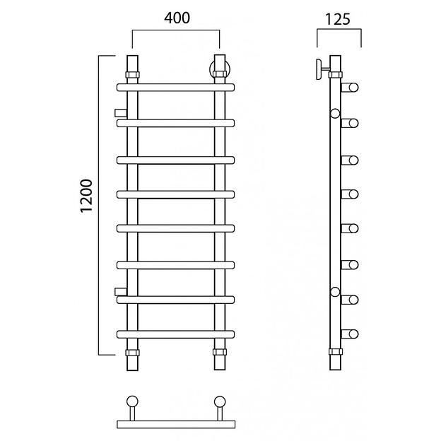 Полотенцесушитель водяной Роснерж Нео 1 L106001 120x40 с боковым подключением 600 фото 2