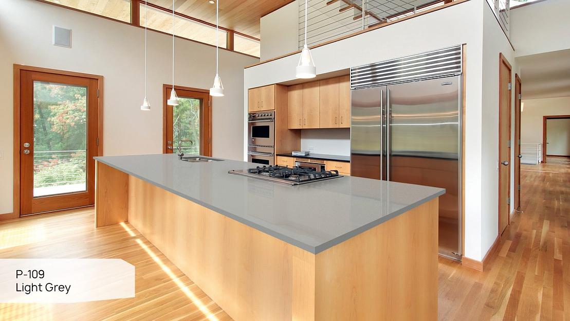 Кварцевый камень Grandex «P-109 Light Grey» ОПТ фото 2