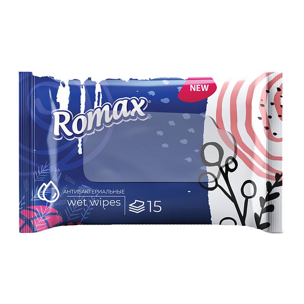 Ромакс влажные салфетки с антибактериальным эффектом pocket-pack 15шт фото 1