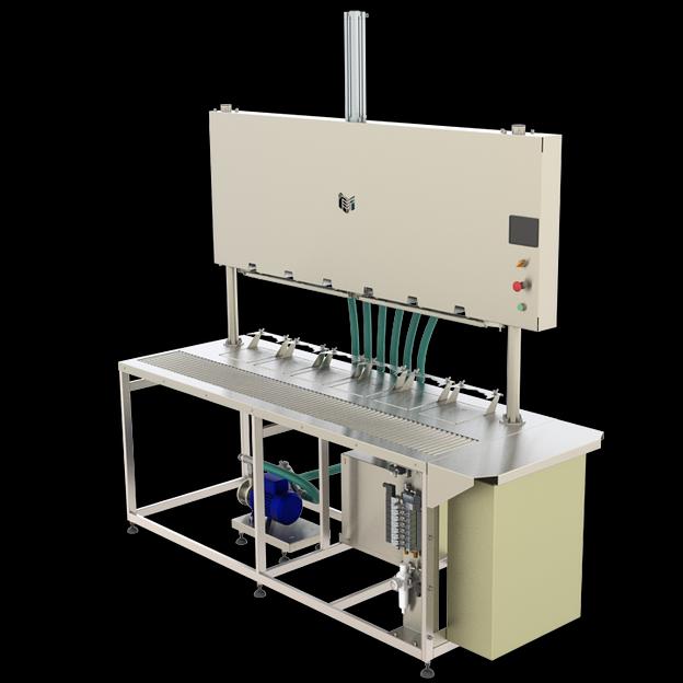 Полуавтомат розлива жидкостей в тару 0,5 – 10,0 л ПР-1200В-МГ (весовой, 6 голов, с опусканием) фото 1