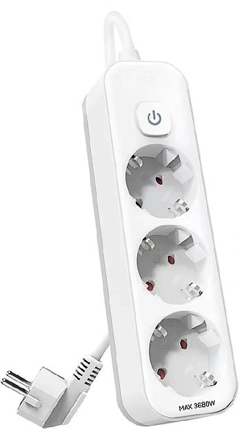 Сетевой фильтр Deli ET431 1.8м (3 розетки) белый (пакет ПЭ) фото 1