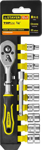STAYER RSS 12S, 12 предм., (1/4″), набор торцовых головок и бит-головок (27754-H12) фото 1