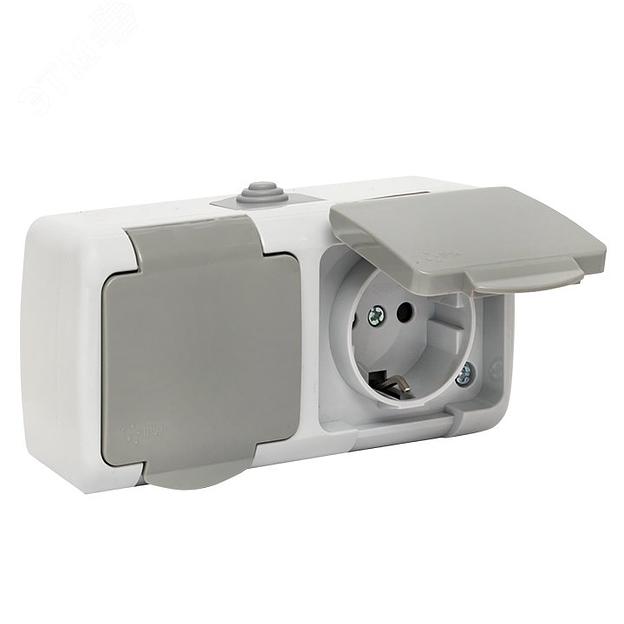 EKF EFR16-129-30-54 Мурманск Розетка 2-местная 16А с заземлением с крышкой IP54 серый с защитными шторками EKF фото 3