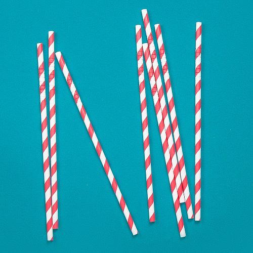 Трубочки кокт. 0,6*23 см. 25 шт/уп. бумажные, с изгибом, белые с красной полосой /1/40/ фото 1