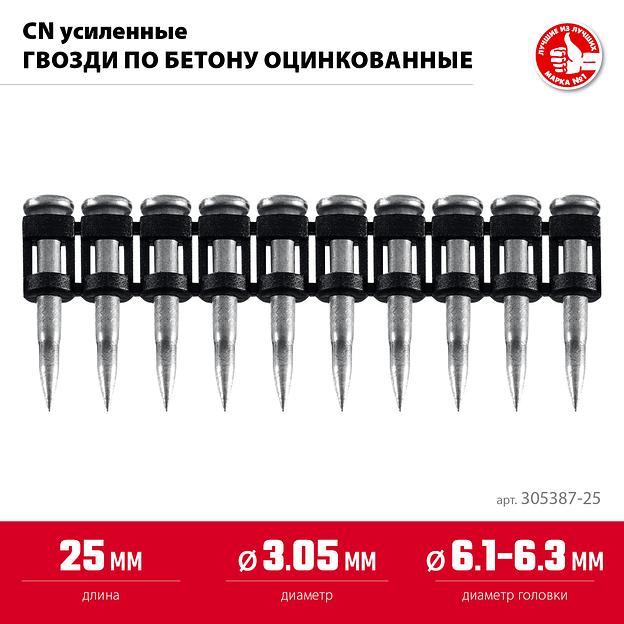ЗУБР CN усиленные 25 х 3.05 мм, гвозди по бетону оцинкованные, 1000 шт (305387-25) фото 3