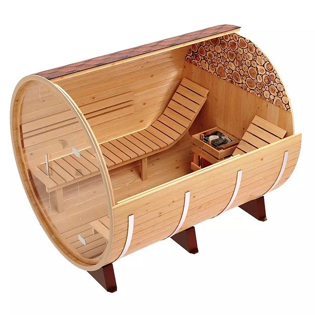 Круглая баня-бочка «Premium» из кедра с электрической печью фото 4