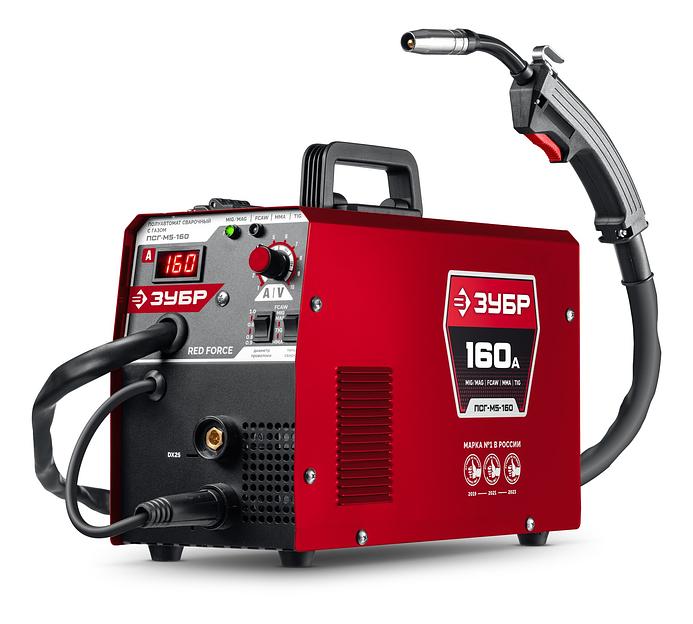 ЗУБР RED FORCE, MIG / MAG, FCAW, MMA, TIG, 160 А, полуавтомат сварочный, с газом / без газа, горелка ПСГ-180 (ПСГ-М5-160) фото 1