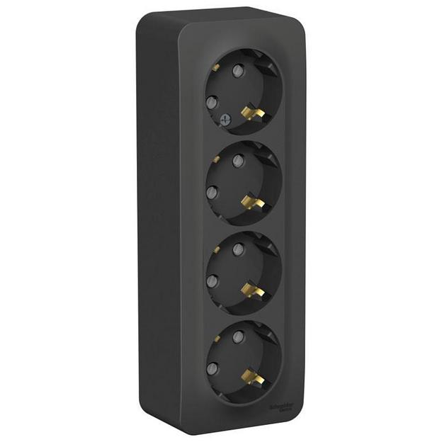 Systeme electric BLNRA011416 BLANCA О/У РОЗЕТКА 4-я с заземл. со шторк. ИЗОЛ.ПЛ.,16А, 250В, АНТРАЦИТ фото 1