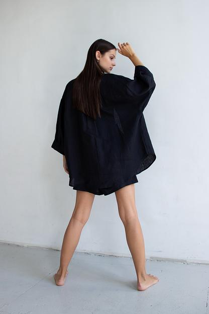 Костюм лён  SET019/04/Черный  фото 4