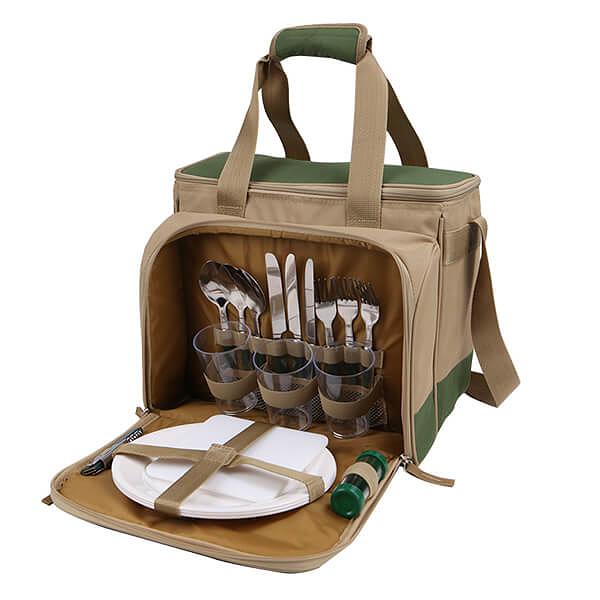 Сумка-холодильник с набором посуды для пикника на 3 персоны «Арктика» зелёный фото 2