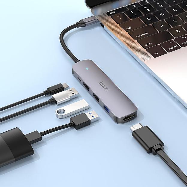 Разветвитель USB-C Hoco HB27 4порт. серый фото 4