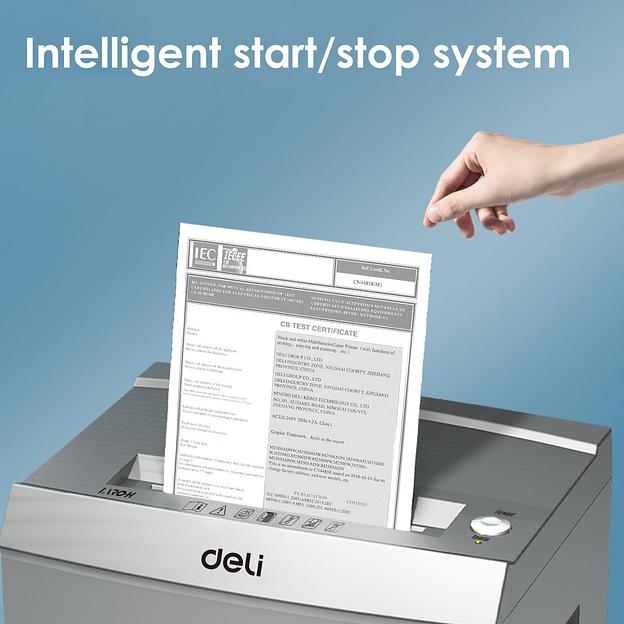 Шредер Deli ET096 серый с автоподачей (секр.P-5) фрагменты 16лист. 30лтр. скрепки скобы пл.карты CD фото 4