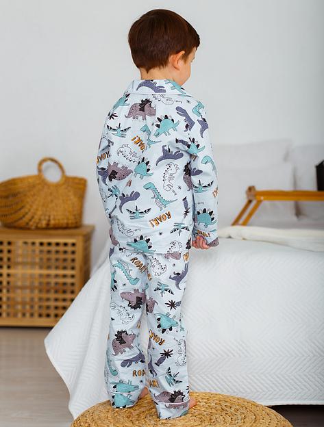 Пижама MINI DI «Алексия» дино на бледно-голубом, сатин ОПТ фото 5