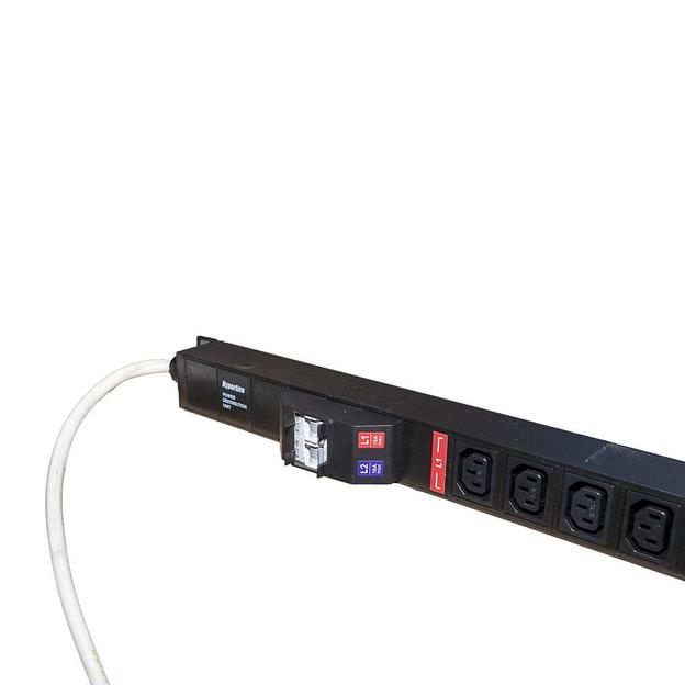 Hyperline SHE-20IEC-4BIEC-B-3PVB Блок розеток, вертикальный, 20 розеток IEC320 C13, 4 розетки IEC320 C19, автоматич. выключатель, кабель питания 3м (3х4.0мм2) с вилкой IEC 60309 32А (2х16A) (2P+E), 250В, 1556x44.4x44.4мм (ДхШхВ), корпус алюминий, черный фото 7