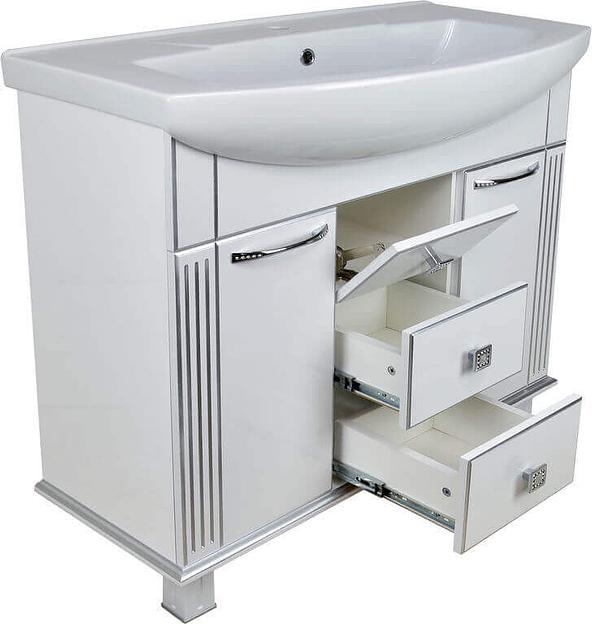 Тумба Аттика 105 DORATIZ 9911.112, белая патина серебро, под умывальник фото 4