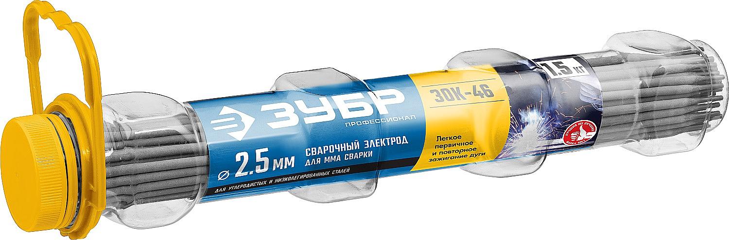 ЗУБР Д 2.5 х 350 мм, 1.5 кг в ПВХ тубе, ЗОК-46 рутил-целлюлозный, электрод сварочный, Профессионал (40031-2.5) фото 1