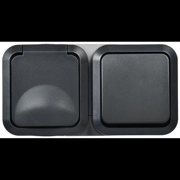 Блок ОП розетка + выключ. горизонт. TORS 16А IP55 TS142 графит IEK TS-G10-6-55-V-K53 фото 1