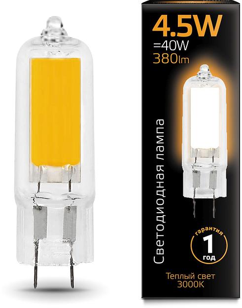 Лампа светодиодная Gauss G4 4.5Вт цок.:G4 капсул. 220B 3000K св.свеч.бел.теп. (упак.:1шт) (107807104) фото 1