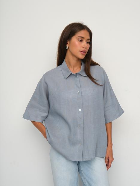 Рубашка короткая  S021_BBMNG/Бежево-голубой меланж  фото 7