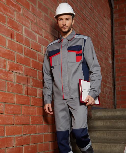 Костюм мужской «Барит», серый с синей и красной отделкой ОПТ фото 1